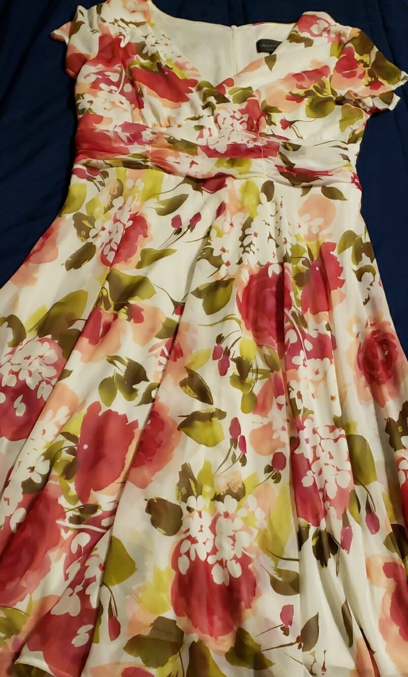 connected apparel White Floral Fit-and-Flare Dress with Pink and Green Accents